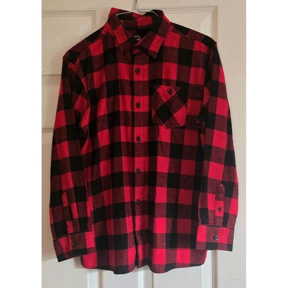 Wonder Nation Boys Large 10-12 Husky Plaid Flannel Shirt Red Black Button Down - Picture 3 of 8